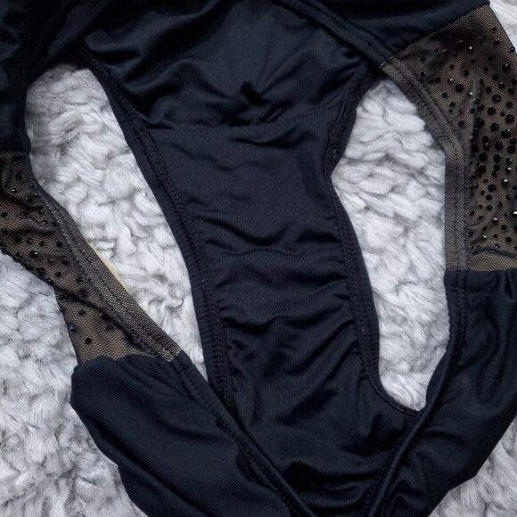 READ Carmen Marc Valvo Black Beige Rhinestone Swim Bottom Size Small - Picture 6 of 7